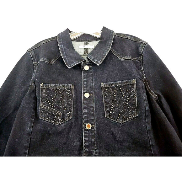 Luxe Moda ~Woman Size XL~ Black Denim Beaded Jacket Cotton Blend. - Picture 4 of 9